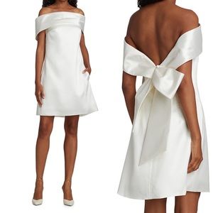 NWT Amsale Mikado Off-The-Shoulder Satin Dress Ivory White Size 12